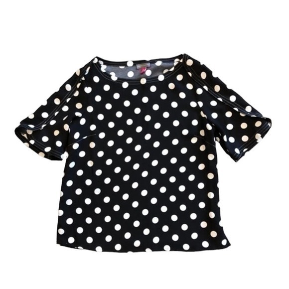 Vince Camuto short tulip sleeve black and white polka dot blouse NWOT XS - Picture 1 of 5